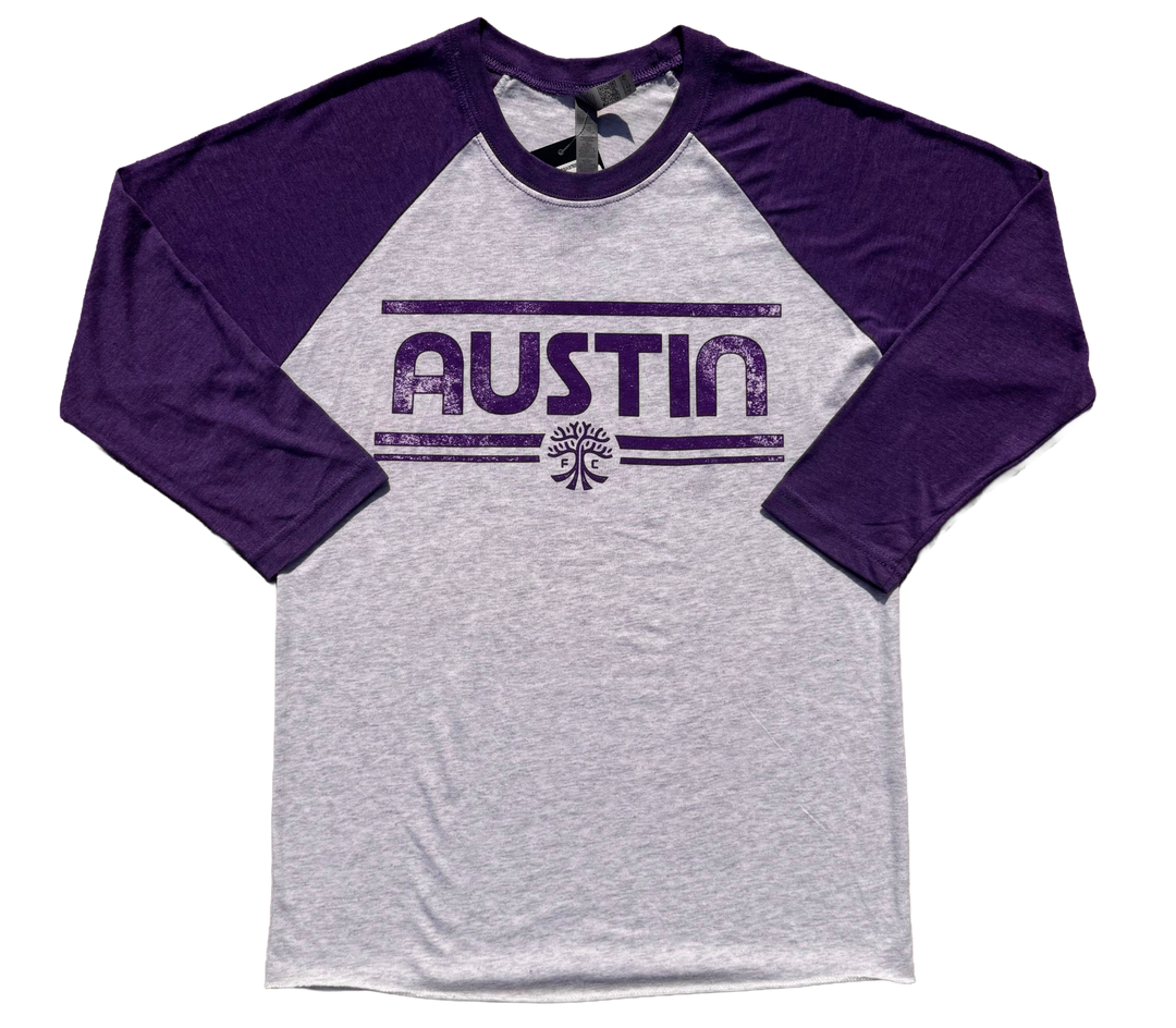 AUSTIN FC PURPLE DISTRESSED RAGLAN 3/4 SLEEVE