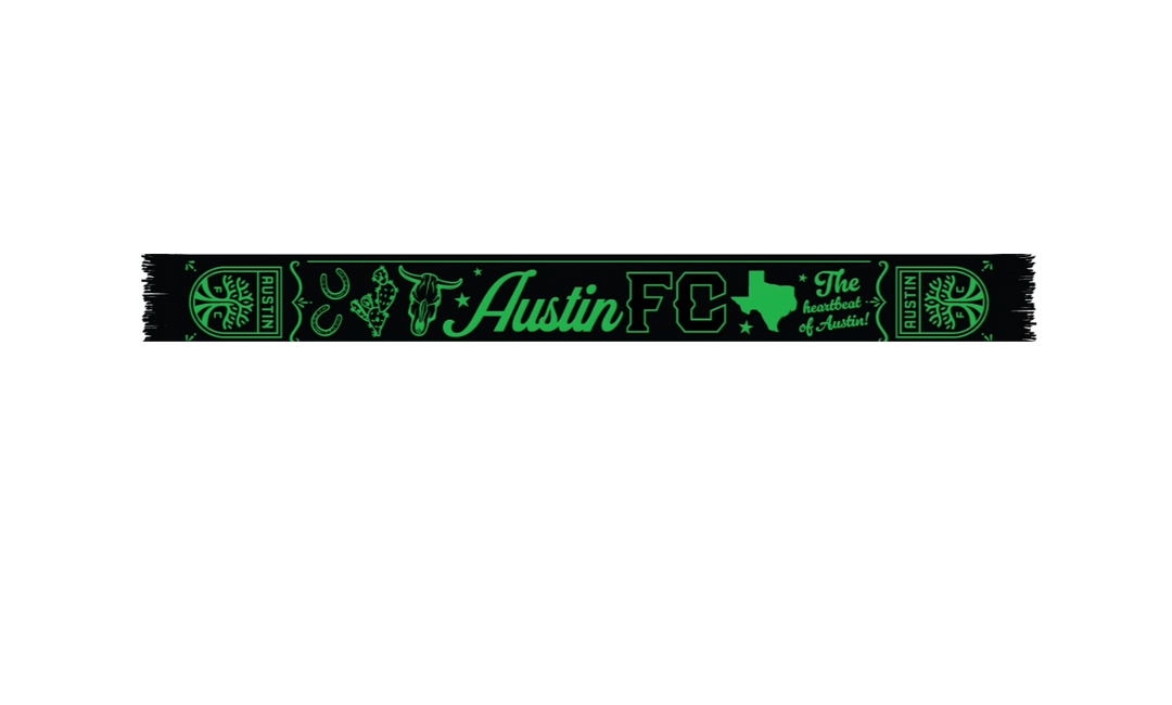 AUSTIN FC SCARF HOOK 25 HEARTBEAT BLK AND GREEN