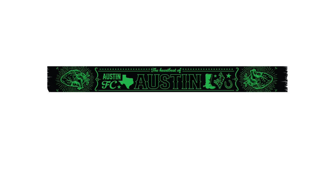 AUSTIN FC SCARF HOOK 25 HEARTBEAT BLK AND GREEN