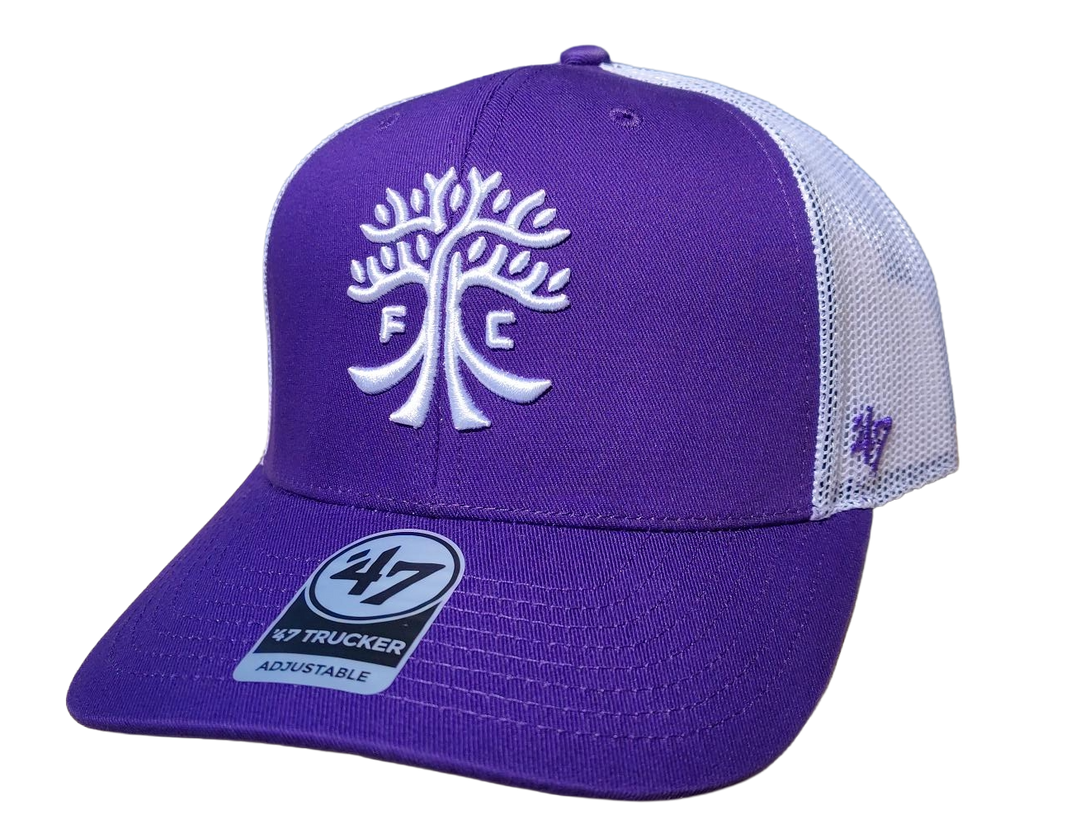 AUSTIN FC SECONDARY CREST PURPLE TRUCKER HAT